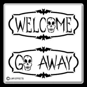 2 in 1 (12 X 12-inch) Welcome/Go Away Sign STENCIL w Skulls Halloween/Bats/Craft