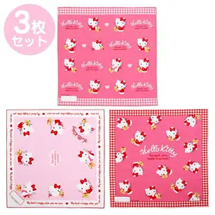 小禮堂 Hello Kitty 日本製 純棉便當包巾3入組 43x43cm (桃熊款)