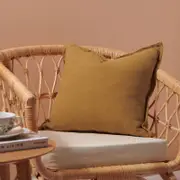 Natural Home ARDENNE Washed French Linen Cushion with Oxford Edge Mustard 50x50cm
