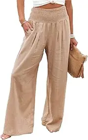 [Generic] Hiking Pants Women Lightweight Women Linen Palazzo Pants Summer Wide Leg Casual Lounge Pant Apricot