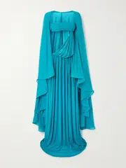[Christopher Esber] Christopher Esber - Gyre Cape-effect Cut-out Jersey Maxi Dress - Turquoise - UK 8 UK 8 Blue