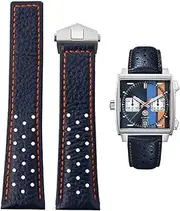 [FOUUA] Watch Strap 22 mm for TAG Heuer Genuine Leather Watch Strap with Blue Black Strap Replacement for TAG Heuer Carrera Aquarace Monaco Series