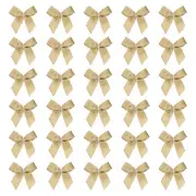 60 Pcs Mini Ribbon Bow 1.2" Mini Fabric Satin Ribbon Flower Bows, Gold Tone