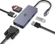 USB C Hub, TOTU 6-in-1 Hub, with HDMI, VGA, Card Reader and USB Ports, TOTU USB-C Hub Maximize Productivity on and Windows Laptops with Widescreen Dual Display