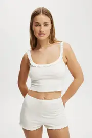 [Body] Body - Rib Ruffle Cami - Coconut milk S COCONUT MILK