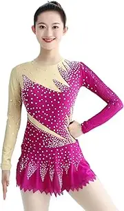 [Zagitova] Figure Skating Dress for Girls Rhinestone Long Sleeve Women Patchwork Open Back Ice Competition Dance Outfits