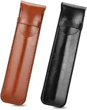 CODIRATO 2 PCS Leather Pen Holder Handmade Protective Pen Case Portable Pen Protective Sleeve for Pens, Optical Pencil (Brown and Black)