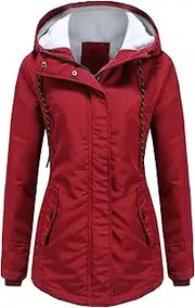 [JEShifangjiusu] Women Thick Clothing Cover With Hat Thick Velvet Hat Snow Coat With Hat Military Jacket, Red, XL