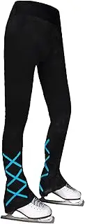 [JoyCan] Ice Skating Pants Girls Women's Figure Skating Trousers Black Cross Straps Fleece Skating Leggings Children