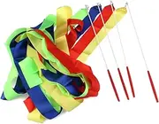 BESPORTBLE 4pcs Wooden Handle Ribbon 4-Meter Ribbon Gymnastics Ribbon Ribbons with Wooden Handle Rhythmic Ribbon