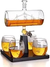 Essential Utilities Luxury Whiskey Decanter Set – Elegant Glass Decanter with 4 Whiskey Glasses and Wooden Base – Ideal for Home Bars