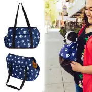 Blue Paw Pattern Travel Tote Dog Cat Carrier For Medium Small Pet Shoulder Bag
