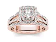 10k Rose Gold Round Cut 0.75Ct Diamond Bridal Set Ring Size 8 Clarity I2
