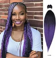 Pre-stretched Braiding Hair Easy Braid Professional Itch Free Synthetic Fiber Corchet Braids Yaki Texture Hair Extensions Braid Hair (Black & Purple)