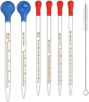 6 Pieces Glass Pipettes Graduated Dropper,Long Glass Pipette Dropper with 6 Rubber Caps and 1 pcs Droppers Brush