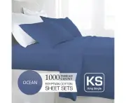 King Single Size Ocean 1000TC Eygptian Cotton Sheet Set