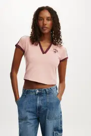 [Cotton On Women] Cotton On Women - Retro Graphic Polo Tee - Bandita/ bohemium blush XL BANDITA/ BOHEMIUM BLUSH