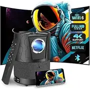Portable Projector with WiFi6 Bluetooth, Auto Focus/Keystone,1080P Native Mini Projectors 4K with Android 11 Smart App Streaming, 50% Zoom 200", 12:1 Shorter-Throw, Wireless Screen Cast with Phone