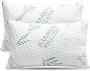 2 Pack Queen Size Rayon Derived from Bamboo Pillow, Cooling Shredded Memory Foam Bed Pillows Set – Back, Stomach, Side Sleepers, Removable Cover, Adjustable to Firm/Soft, Queen (Pack of 2)