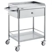 VEVORMedical Cart, 2 LayersStainless Steel Cart100 kg Weight Capacity,Lab Utility Cartwith 360 Silent Wheels and a Drawer for Lab, Clinic,Kitch