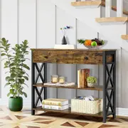Industrial Console Table with Drawer Hall Entryway Bar Side Sofa Wooden Accent