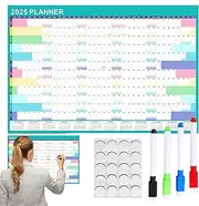 Dry Erase Calendar with Markers, Annual 2025 Planner for Home and Office, Colorful Design Schedule Organizer, Reusable Whiteboard Calendar for Classroom, Work Area, Personal Use