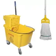 Commercial Mop Bucket with Side Press Wringer on Wheels, Including One Commer...