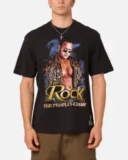 Mitchell & Ness X Wwe Dwayne "The Rock" Johnson The People's Champ T-shirt Overdyed Black - Size L