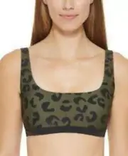 MSRP $68 Dkny Leopard-Print Bikini Top Block Leopard Moss Green Size Large