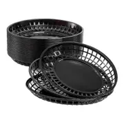 24x Oval Food Baskets Bread Fry Baskets Serving Tray Retro Storage Basket Bins for Chicken Hot Dogs Fries Picnic Kitchen Black
