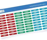 Label Land Kosher Sticker Labels (English Text), Pack of 108 - Meat, Dairy and Pareve, Color Coded Labels for Food Labeling & Storage, Dishwasher Safe, Red Blue Green, 108 Labels - 36 of Each Color