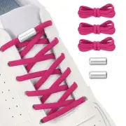 Elastic No Tie Shoelaces Replacement 3Pcs with 2 Metal Buckles, Rose Red