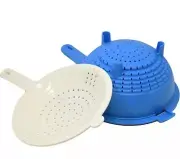 New Tupperware Double Colander Strainer Blue White Interlocking Set High Quality