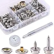 Glarks 120-Pieces Stainless Steel Marine Grade Canvas and Upholstery Boat Cover Snap Button Fastener Kit with 2Pcs Setting Tool (40 Sets)- Silver