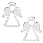 Bead Frame, 2 Silver Plated Pewter 28x23.5mm Angel Frame Bead Holders