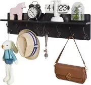 Coat Rack Shelf Wall Mounted, Wooden Coat Hooks Set of 2, Entryway Coat Hanger w