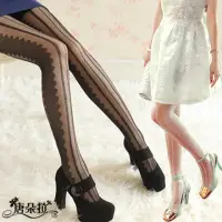 在飛比找momo購物網優惠-【唐朵拉】蕾絲豎條紋薄款絲襪 獨特花紋 美腿超顯瘦 透氣輕薄