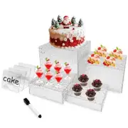 KriToy 4PCS Buffet Risers With Signs And Markers, Acrylic Food Risers, Display )