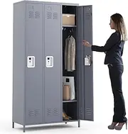 BIZOEIRON 3 Doors Locker Storage Cabinet, Metal Locker for Employees, 72" Tall Lockers for Office School Gym Home, Require Assembly (Grey)