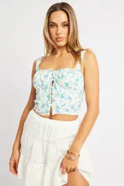 Blue Floral Cami Button Up Tie Front - Size 6, Women's Cami