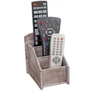 Rustic Wood Remote Control Caddy, 3 Slot Office Supply Storage Rack, Brown
