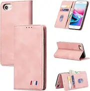UEEBAI Wallet Case for iPhone SE 2020 iPhone 7 iPhone 8, Premium Vintage PU Leather Case Frosted Wallet Flip Cover Card Slots Magnetic Closure Kickstand Folio Shockproof Protective Case - Pink