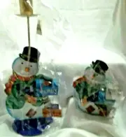 Snowmen candle holders-SET of 2-PAINT METAL-NEW-NEVER DISPLAYED--original owner