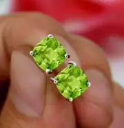 3Ct Cushion Cut Lab Created Peridot 18k White Gold Plated 925 Stud Earrings