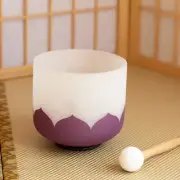 7 Inch B Note Crystal Singing Bowl Purple Lotus Crown Chakra for Musical Therapy