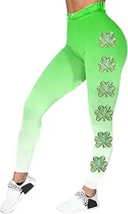 [Generic] St. Patrick's Day Leggings Running Pants Funny Graphic Print Blessed Soft Green Clover Yoga Pants Irish Saint Tights