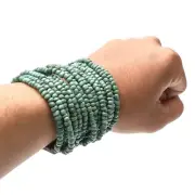 Turquoise BALI Bracelet With Hardwood Buckle Clasp 14-Strand Elastic Glass Bead