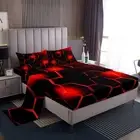 Red and Black Bed Sheets Set Queen Size Honeycomb Sheet Set for Kids Boys Gir...