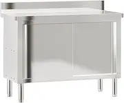 vidaXL Stainless Steel Kitchen Work Table - 110x50x90 cm with Sliding Doors, Bottom Shelf, Adjustable Non-Slip Feet for Commercial Use