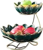 Fruit Bowls 2-Tier Fruit Bowl,Ceramic Fruit Plate with Metal Pedestal,Snacks Candy Plate,Nuts Dried Fruit Display Stand for Table Organizer Snack Plate